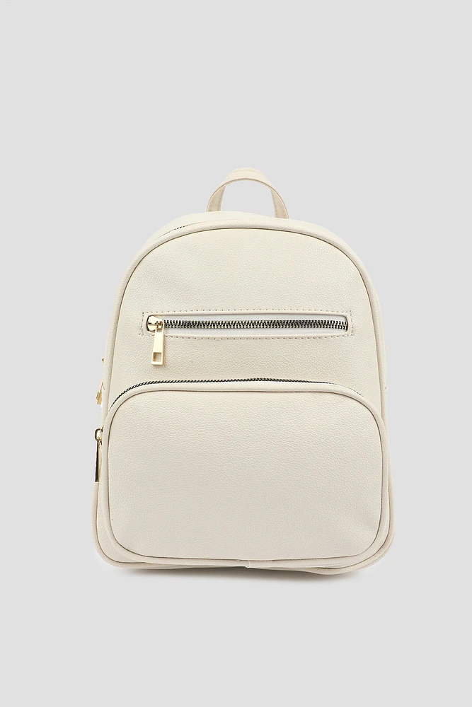 Ardene Small Backpack in Beige | Faux Leather/Polyester