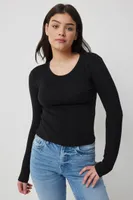 Ardene Basic Long Sleeve Cropped T-Shirt in | Size | Cotton/Elastane