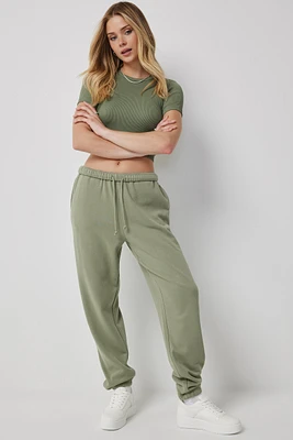 Ardene Baggy Sweatpants in Khaki | Size | Polyester/Cotton | Fleece-Lined | Eco-Conscious