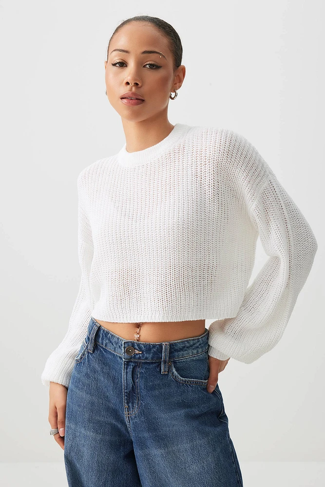 Ardene Boxy Crop Sweater in White | Size Small | 100% Acrylic