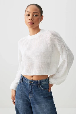 Ardene Boxy Crop Sweater in White | Size Small | 100% Acrylic