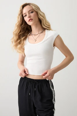 Ardene Scoop Neck Crop T-Shirt in White | Size | Cotton/Elastane