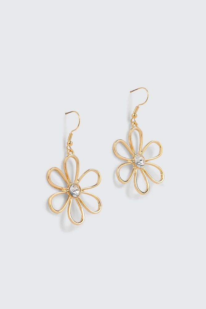 Ardene Daisy Drop Earrings in Gold | Stainless Steel