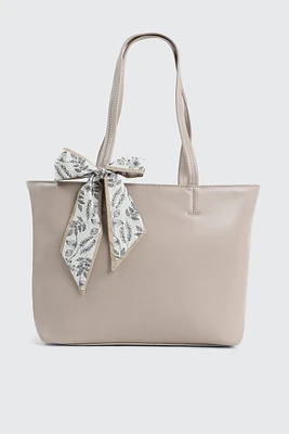 Ardene Large Tote Bag with Scarf in Beige | 100% Recycled Polyester/Faux Leather | Eco-Conscious