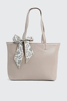 Ardene Large Tote Bag with Scarf in Beige | 100% Recycled Polyester/Faux Leather | Eco-Conscious