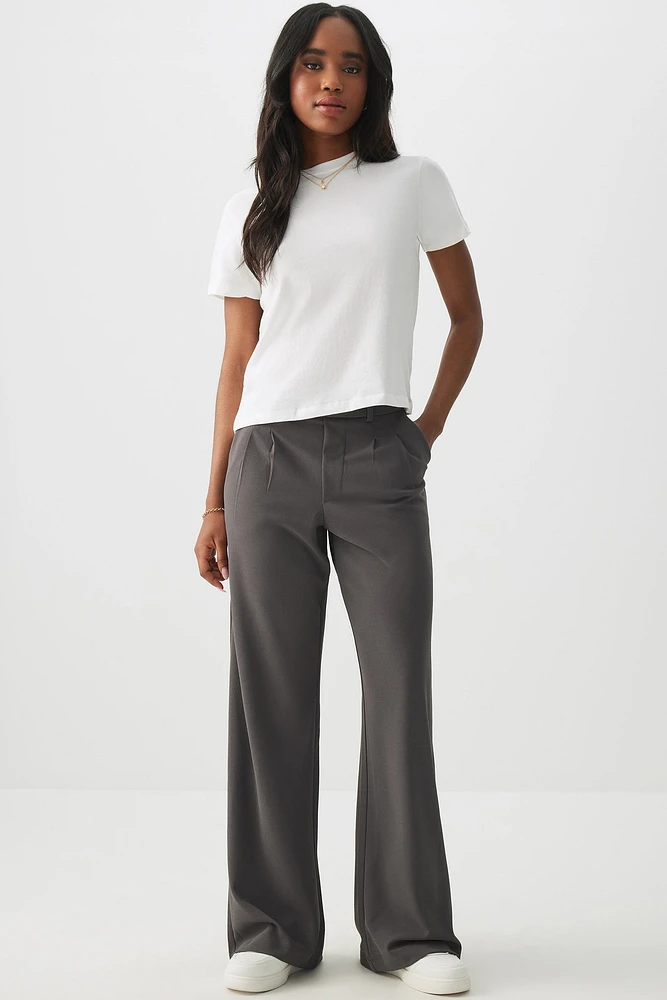 Ardene Mid Rise Wide Leg Trousers in Dark Grey | Size | Polyester/Spandex