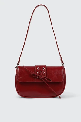 Ardene Shoulder Bag with Lace Up Detail in Red | 100% Recycled Polyester/Faux Leather | Eco-Conscious
