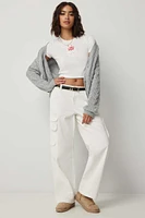 Ardene Wide Leg Corduroy Cargo Pants in White | Size | 100% Cotton