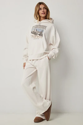 Ardene Wide Leg Sweatpants in Beige | Size | Polyester/Cotton | Fleece-Lined