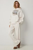 Ardene Wide Leg Sweatpants in Beige | Size | Polyester/Cotton | Fleece-Lined