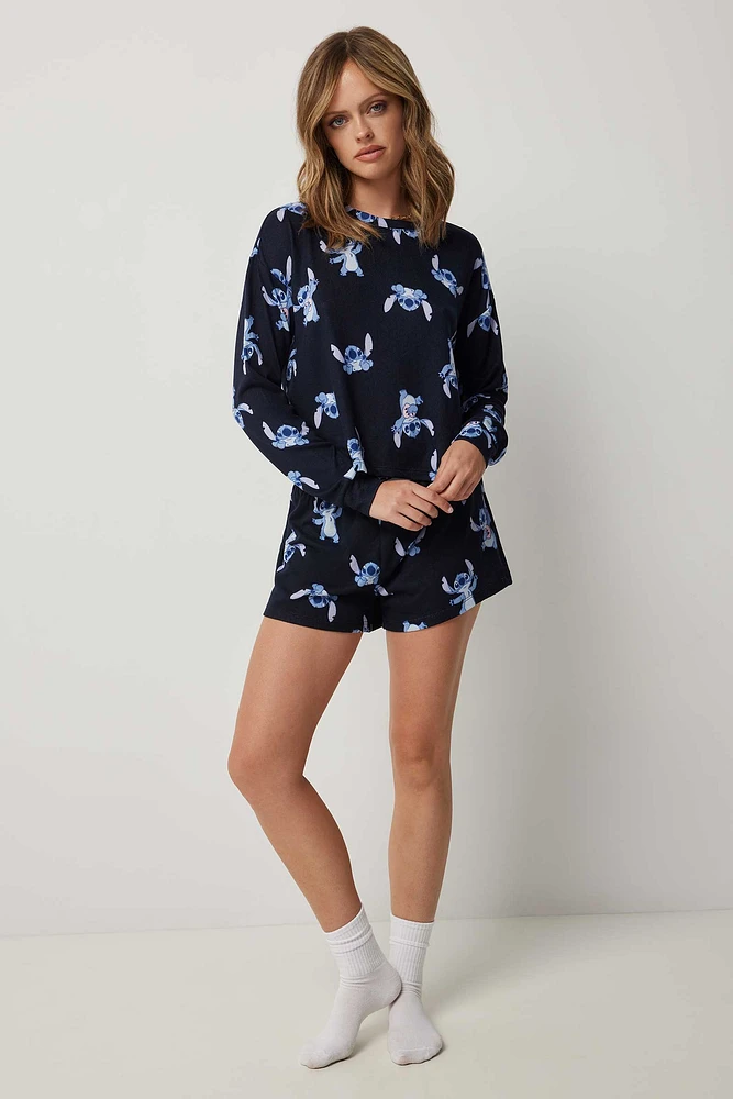 Ardene Stitch PJ Set in Dark Blue | Size | Polyester/Elastane