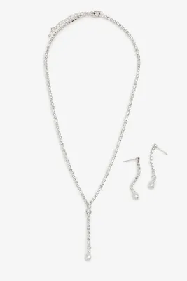 Ardene Pearl Y-Shape Necklace and Earrings Set in Silver | Stainless Steel