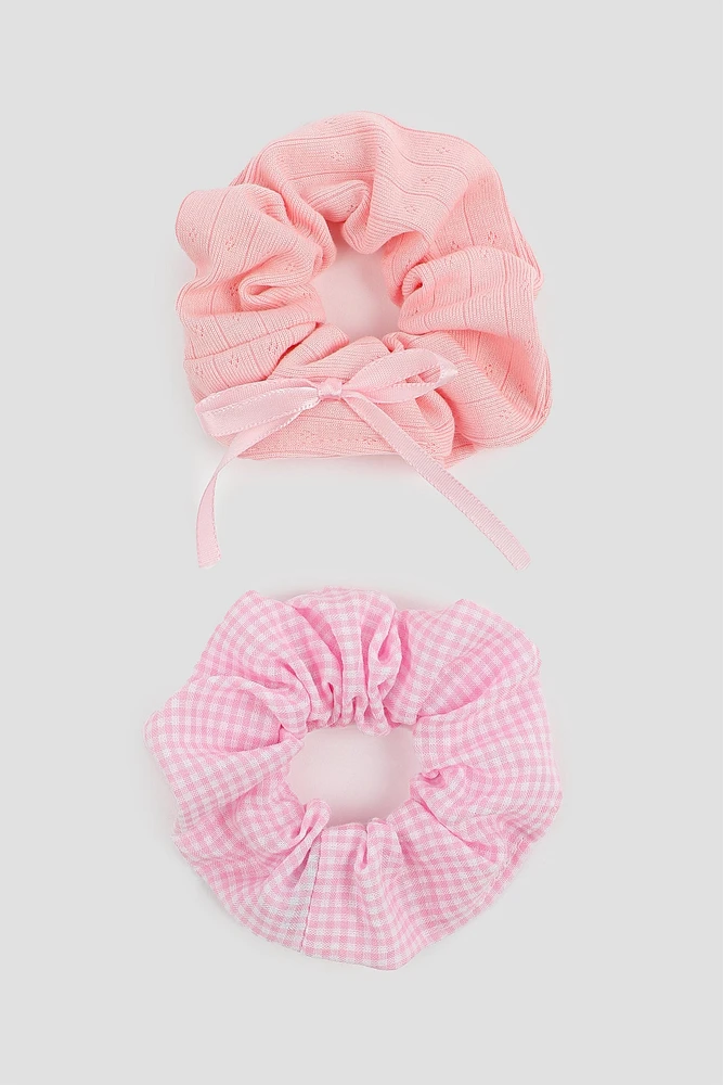 Ardene 2-Pack Gingham Scrunchies in Light Pink | Polyester