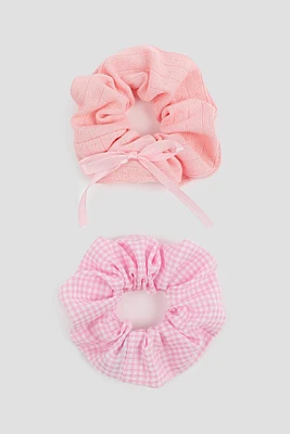 Ardene 2-Pack Gingham Scrunchies in Light Pink | Polyester