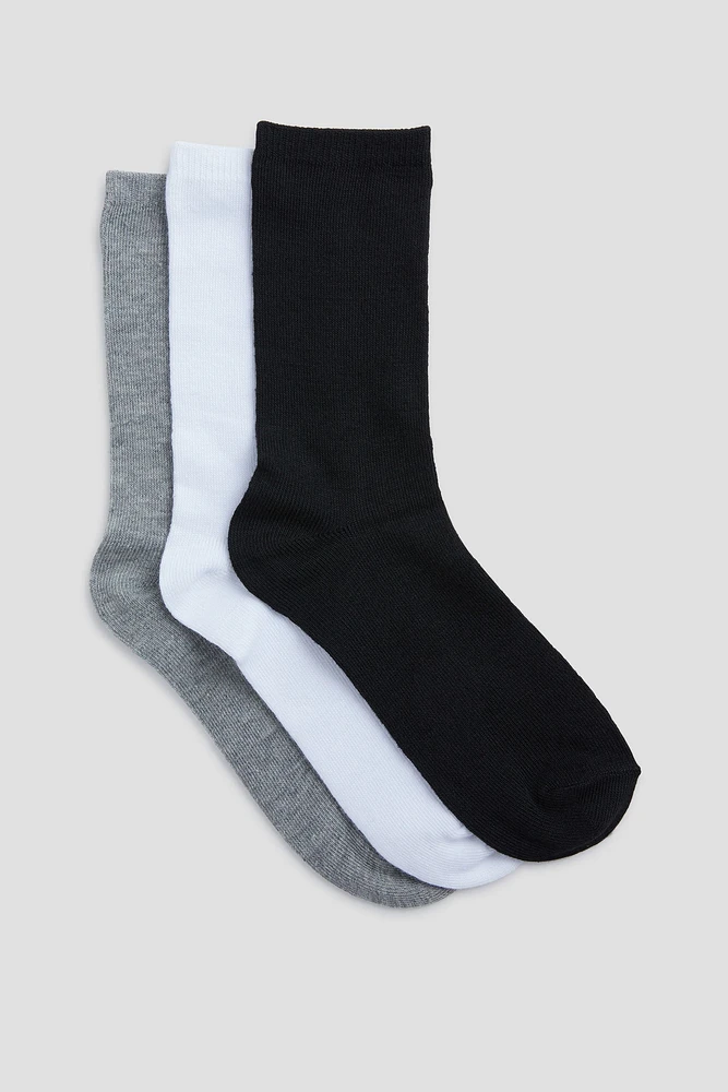 Ardene Kids 3-Pack Solid Crew Socks in Black | Polyester