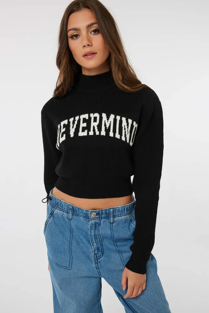 Ardene Crop Mock Neck Sweater in Black | Size | Polyester/Polyamide