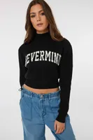 Ardene Crop Mock Neck Sweater in Black | Size Small | Polyester/Polyamide