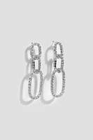 Ardene Rhinestone Link Oval Earrings in Silver | Stainless Steel