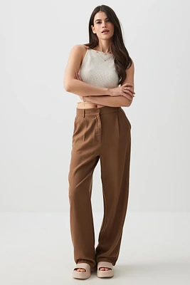 Ardene Ultra High Rise Linen Blend Pants in Brown | Size | Viscose