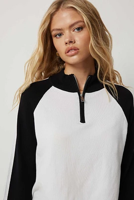 Ardene Two Tone 1/4 Zip Sweater in Black | Size | Polyester/Rayon/Nylon