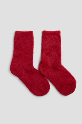 Ardene Fuzzy Cozy Socks in Red | Polyester/Spandex