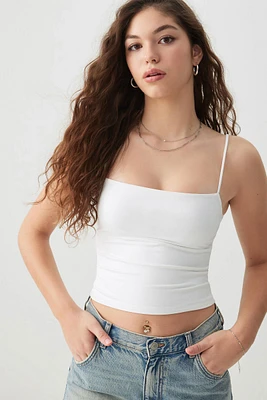 Ardene Contour Spaghetti Strap Crop Tank Top in White | Size | Elastane/Polyamide