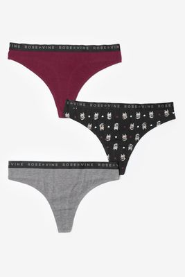 Ardene 3-Pack Cotton Thong Panties in Purple | Size | Spandex/Cotton