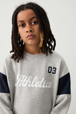 Ardene Kids Athletics Crew Neck Sweatshirt in Grey | Size | Polyester/Cotton | Fleece-Lined