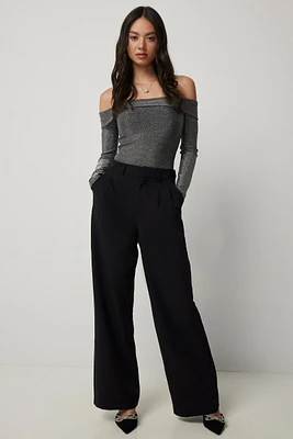 Ardene A.C.W. High Rise Wide Leg Tailored Trousers in Black | Size | Polyester/Spandex/Viscose