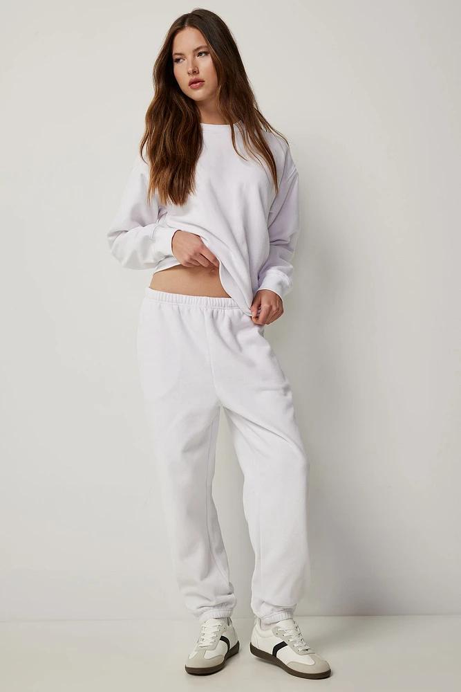 Ardene Baggy Sweatpants in Frost White | Size | Polyester/Cotton | Fleece-Lined | Eco-Conscious