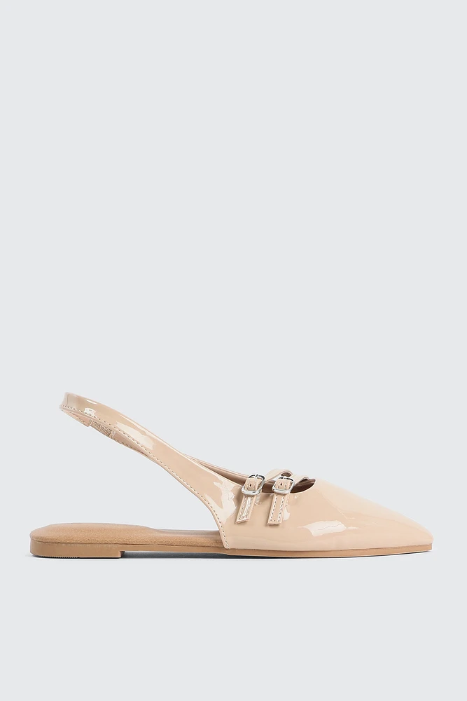 Ardene Double Buckle Slingback Flats in Beige | Size | Faux Suede | Eco-Conscious