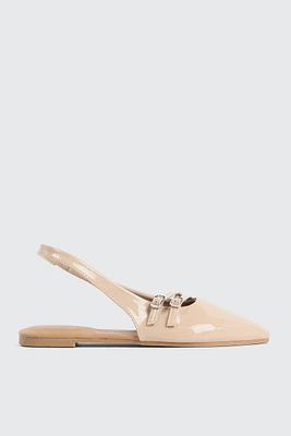 Ardene Double Buckle Slingback Flats in Beige | Size | Faux Suede | Eco-Conscious
