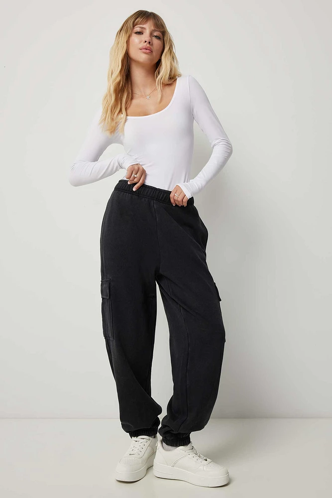 Ardene Oversized Cargo Sweatpants in | Size | Polyester/Cotton | Fleece-Lined