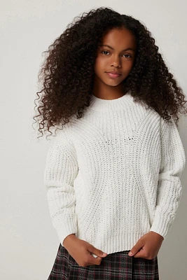 Ardene Kids Chenille Crew Neck Sweater in White | Size | Polyester/Nylon