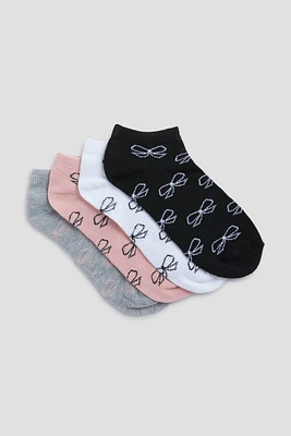 Ardene 4-Pack Bow Ankle Socks in Medium Pink | Polyester/Spandex