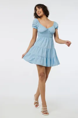 Ardene Open-Back Tiered Bustier Dress in Lt. Blue | Size | Polyester/Cotton