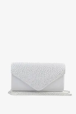 Ardene Embellished Pleated Clutch in Silver | Polyester