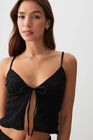 Ardene Tie Front Textured Tank Top in | Size | Polyester/Cotton/Elastane