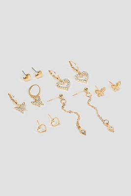 Ardene 6-Pack of Butterfly and Heart Earrings in Gold | Stainless Steel