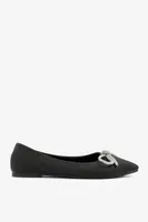 Ardene Glitter Pointy Toe Flats with Bow Embellishment in Black | Size