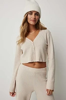 Ardene Crop Ribbed Cardigan in Beige | Size | Polyester/Spandex