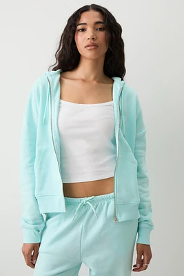 Ardene Back Print Zip Up Hoodie in Light Blue | Size | Polyester/Cotton | Fleece-Lined