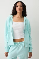 Ardene Back Print Zip Up Hoodie in Light Blue | Size | Polyester/Cotton | Fleece-Lined