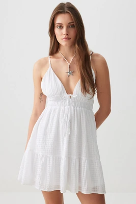 Ardene Mini Babydoll Dress in White | Size | Polyester