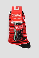 Ardene 2-Pack Coca-Cola Cozy Socks in Red | Polyester/Spandex