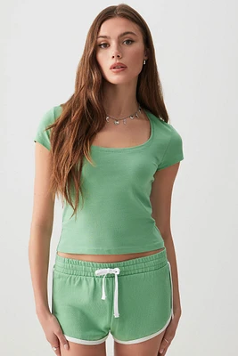 Ardene Dolphin Shorts with Contrast Piping in Green | Size | 100% Cotton