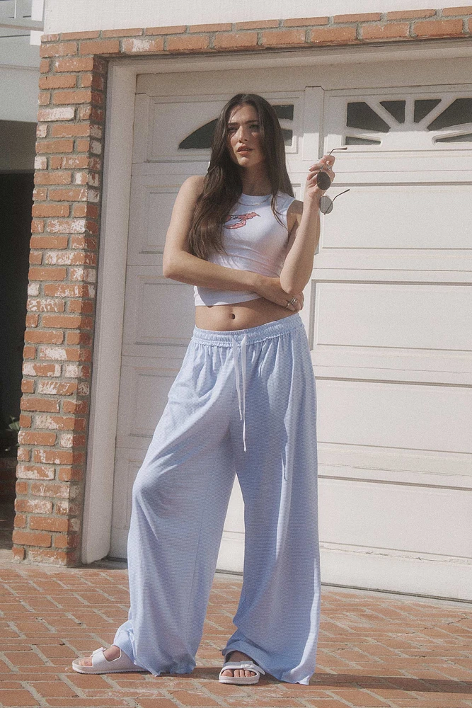 Ardene Slub Jersey Wide Leg Pants in Light Blue | Size | 100% Cotton