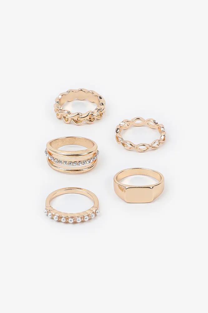 Ardene 5-Pack Gold-Tone Mix Rings | Size Small