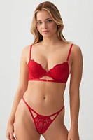 Ardene Lace Cheeky Panty Panty in Red | Size | Nylon/Spandex