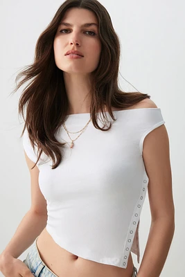 Ardene Asymmetrical Off Shoulder T-Shirt in White | Size | Cotton/Elastane
